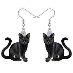 DUOWEI Acryl Cute Schwarze Katze Ohrringe Elegante Haustiere Tropfen Baumeln Für Frauen Mädchen Teens Charme Geschenke (Katze C) von DUOWEI