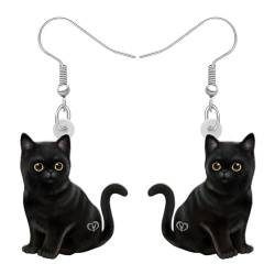 DUOWEI Acryl Cute Schwarze Katze Ohrringe Elegante Haustiere Tropfen Baumeln Für Frauen Mädchen Teens Charme Geschenke (Schwarze Katze A) von DUOWEI