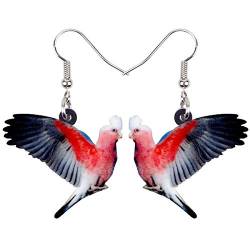 DUOWEI Acryl Emu Strauß Galah Vögel Ohrringe Papagei Tropfen Ohrringe Schmuck Geschenke für Frauen Mädchen Vogel Liebhaber (Schwarz/Rot) von DUOWEI