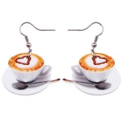 DUOWEI Acryl Süß Heart Eiffelturm Löffel Latte Kaffeetasse Ohrringe Schmuck für Frauen Teens Mädchen Mode Party Geschenke (weiß) von DUOWEI