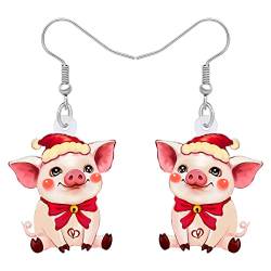 DUOWEI Cute Acryl Pinke Schwein Ohrringe Pig Schmuck Schweine Geschenk Für Damen Frauen Mädchen Schweinefans (Weihnachtsschwein) von DUOWEI