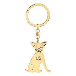 DUOWEI Cute Chihuahua Schlüsselanhänger Geschenke Dainty Hund Schlüsselring Für Damen Frauen Mädchen Autoschlüsselanhänger Charms Zubehör (Edelstahl 18k vergoldet) von DUOWEI