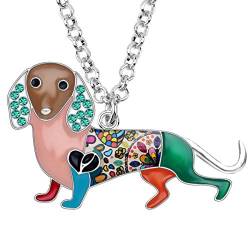 DUOWEI Cute Dackel Geschenke Floral Emaille Dachshund Halskette Anhänger Erinnerungsstück für Frauen Mädchen Hundeliebhaber (Basilikum) von DUOWEI