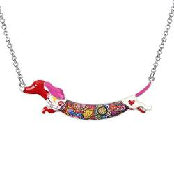 DUOWEI Cute Dackel Geschenke Floral Emaille Dachshund Halskette Anhänger Erinnerungsstück für Frauen Mädchen Hundeliebhaber (Beere) von DUOWEI