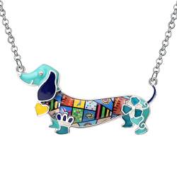 DUOWEI Cute Dackel Geschenke Floral Emaille Dachshund Halskette Anhänger Erinnerungsstück für Frauen Mädchen Hundeliebhaber (Blau) von DUOWEI