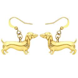 DUOWEI Cute Dackel Hund Ohrringe Dachshund Dangle-Schmuck Geschenke für Frauen Mädchen Kinder (Goldplattierter Dackel) von DUOWEI