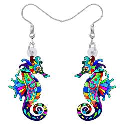 DUOWEI Cute Hippocampus Seepferdchen Ohrringe Acryl Neuheit Cartoon Meerestiere Schmuck Geschenke Für Damen Frauen Mädchen (Marineblau) von DUOWEI