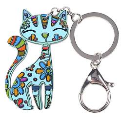 DUOWEI Cute Katze Schlüsselanhänger Acryl Haustier Cat Schlüsselring Handtasche Dekoration für Frauen Girls Charme Geschenk (Blau) von DUOWEI