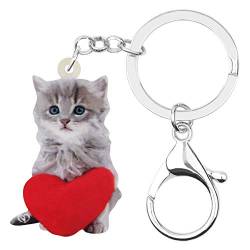 DUOWEI Cute Katze Schlüsselanhänger Acryl Haustier Cat Schlüsselring Handtasche Dekoration für Frauen Girls Charme Geschenk (Grau) von DUOWEI