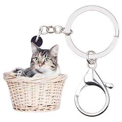 DUOWEI Cute Katze Schlüsselanhänger Acryl Haustier Cat Schlüsselring Handtasche Dekoration für Frauen Girls Charme Geschenk (Korb Katze) von DUOWEI