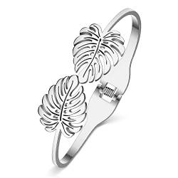 DUOWEI Cute Monstera Blatt Armband Armreif Ahornblatt Armbänder Edelstahl 18K Gold Schmuck Charms Zubehör Geschenke für Damen Mädchen (Palmblätter Silber) von DUOWEI