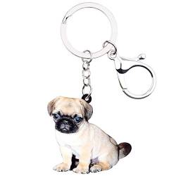 DUOWEI Cute Mops Hund Schlüsselanhänger Acryl Haustiere Schlüsselring Handtasche Dekoration für Frauen Mädchen Charme Geschenke (Leinen) von DUOWEI