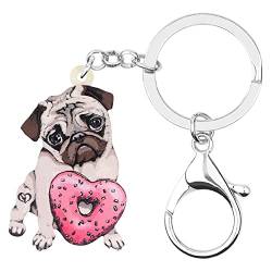 DUOWEI Cute Mops Hund Schlüsselanhänger Acryl Haustiere Schlüsselring Handtasche Dekoration für Frauen Mädchen Charme Geschenke (Rosa) von DUOWEI