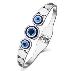 DUOWEI Cute Türkisches Auge Armband 18K Gold Edelstahl Evil Eye Armbänder Schmuck Böser Blick Charms Amulett Geschenke für Damen Mädchen (Türkisches Auge B Silber) von DUOWEI