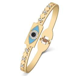 DUOWEI Cute Türkisches Auge Armband 18K Gold Edelstahl Evil Eye Armbänder Schmuck Böser Blick Charms Amulett Geschenke für Damen Mädchen (Türkisches Auge G Gold) von DUOWEI