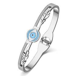 DUOWEI Cute Türkisches Auge Armband 18K Gold Edelstahl Evil Eye Armbänder Schmuck Böser Blick Charms Amulett Geschenke für Damen Mädchen (Türkisches Auge H Silber) von DUOWEI