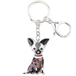 DUOWEI Dainty Emaille Chihuahua Hund Schlüsselanhänger Zinklegierung Haustiere Schlüsselanhänger Charm Geschenke für Frauen Mädchen Karabinerverschluss - Schwarz - Medium von DUOWEI