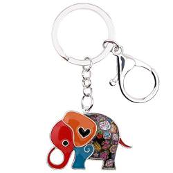 DUOWEI Elefant Geschenke für Damen Süße Elefanten Schlüsselanhänger Ring Schmuck Tasche Autozubehör für Teenager Mädchen (Blumenmuster) von DUOWEI