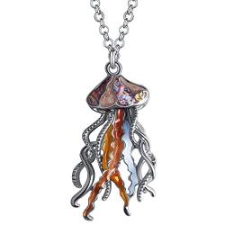 DUOWEI Emaille Tentakel Oktopus Halskette Ozean Tiere Anhänger für Frauen Mädchen Charms Ozean Schmuck Geschenke (Kaffee Quallen) von DUOWEI