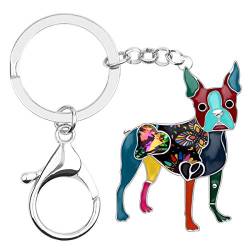 DUOWEI Emaille Tiny Boston Terrier Schlüsselanhänger Leckeres Hund Haustiers Schlüsselring Handtasche Dekoration Charme Geschenke für Frauen Mädchen (Mehrfarbig) von DUOWEI