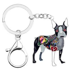 DUOWEI Emaille Tiny Boston Terrier Schlüsselanhänger Leckeres Hund Haustiers Schlüsselring Handtasche Dekoration Charme Geschenke für Frauen Mädchen (Schwarz) von DUOWEI