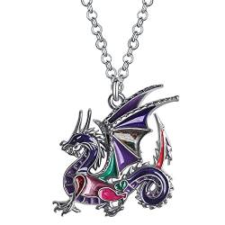 DUOWEI Emaille Welsh Dragon Halskette Emaille Fantasy Drache Schmuck Neuheit Geschenke für Frauen Mädchen (Mauve) von DUOWEI