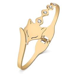 DUOWEI Fuchs Schmuck Geschenke Cute Füchse Manschette Armbänder Armreif Armband Edelstahl 18K Gold Fox Charms für Damen Mädchen (Gold) von DUOWEI
