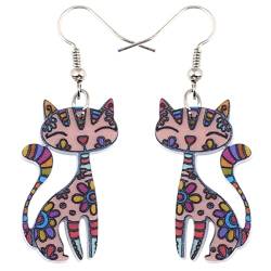 DUOWEI Niedliche Acryl-Katzen-Ohrringe für Frauen Mädchen baumeln Schmuck Geschenke (Beige) von DUOWEI