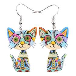 DUOWEI Niedliche Acryl-Katzen-Ohrringe für Frauen Mädchen baumeln Schmuck Geschenke (Blau) von DUOWEI