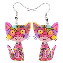 DUOWEI Niedliche Acryl-Katzen-Ohrringe für Frauen Mädchen baumeln Schmuck Geschenke (Rot) von DUOWEI