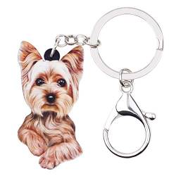 DUOWEI Süß Acryl Yorkshire Terrier Schlüsselanhänger Welpe Haustiere Schlüsselring Handtasche Geldbörse für Frauen Mädchen Charme Geschenk (Beige) von DUOWEI