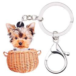 DUOWEI Süß Acryl Yorkshire Terrier Schlüsselanhänger Welpe Haustiere Schlüsselring Handtasche Geldbörse für Frauen Mädchen Charme Geschenk (Braun) von DUOWEI