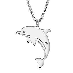 DUOWEI Süß Delfin Geschenke für Frauen Edelstahl Dolphin Halskette Anhänger Ozean Schmuck für Teenager Mädchen Freunde Party Favor (Silber) von DUOWEI