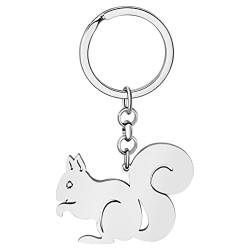 DUOWEI Süß Eichhörnchen Geschenke Edelstahl Schlüsselanhänger Ringe Charme Dekor Für Frauen Mädchen Naturliebhaber (Silber) von DUOWEI