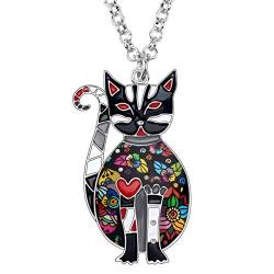 DUOWEI Süß Emaille Katze Halskette Anhänger für Frauen Mädchen Charms Geschenke Kette (Ebenholz) von DUOWEI