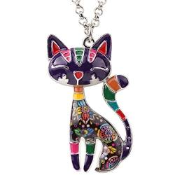 DUOWEI Süß Emaille Katze Halskette Anhänger für Frauen Mädchen Charms Geschenke Kette (Wein) von DUOWEI