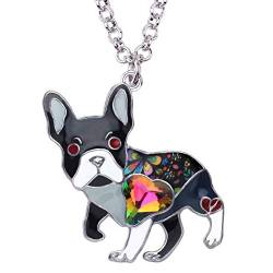 DUOWEI Süße Emaille Französische Bulldogge Halskette Hund Anhänger Schmuck Geschenke für Damen Mädchen Charms (Schwarz) von DUOWEI