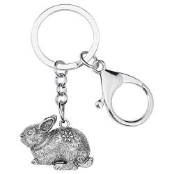 DUOWEI Vintage Osterhase Schlüsselanhänger Ring Bunny Rabbit Tasche Geldbeutel Charms für Damen Mädchen Geschenke (Silber) von DUOWEI