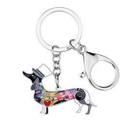 DUOWEI Zierlich Emaille Top Hat Dackel Hund Schlüsselanhänger Legierung Süß Haustiere Schlüsselring Handtasche Charme Geschenke für Frauen Mädchen (Schwarz) von DUOWEI