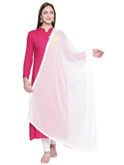 DUPATTA BAZAAR Damen-Dupatta aus Chiffon mit Bordüre, Weiss/opulenter Garten, Einheitsgröße von DUPATTA BAZAAR