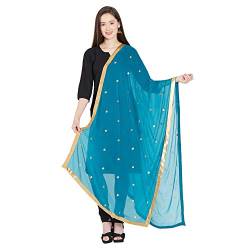 DUPATTA BAZAAR Damen-Schal, bestickt, Chiffon, Dupatta, weich - Blau - Einheitsgröße von DUPATTA BAZAAR