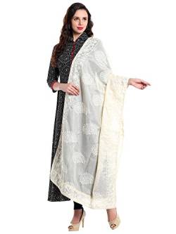 DUPATTA BAZAAR Kota Doria Dupatta aus bestickter elfenbeinfarbener Baumwolle für Damen (Elfenbein, freie Größe) von DUPATTA BAZAAR