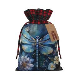 DURAGS Art Blue Libelle Chic Patchwork Drawstring Gift Bag Cloth Gift Bag for Festivals, Perfect For Special Occasions von DURAGS