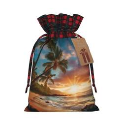 DURAGS Hawaiianischer Strand mit Palmen, schicker Patchwork-Kordelzug, Geschenktasche für Festivals, perfekt für besondere Anlässe, Hawaiianischer Strand mit Palmen1, 1 Count (Pack of 1) von DURAGS