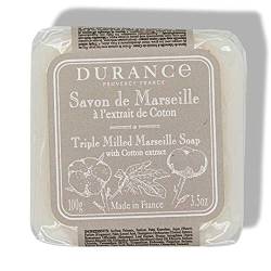 Durance Luxuriöse dreifach gemahlene Marseille-Seife (mit Baumwoll-Extrakt – 100 g) beruhigende Seife mit Duft von DURANCE