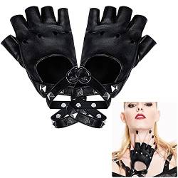 DURANTEY Fingerlose Handschuhe PU Lederhandschuhe Fingerlos Schwarz Punk Handschuhe Nietenhandschuhe Disco Kostüm Zubehör Handschuhe mit Nieten für Motorrad, Hip Hop Lederhandschuhe Damen Fingerlos von DURANTEY