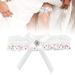 DURANTEY Strumpfband Hochzeit Mit Rötliche Punkte Strumpfband Spitze Wedding Strumpfbänder Hochzeit Elastische Weiche Strumpfband zur Hochzeit Spitze Brautstrumpfband für Brautaccessoires (33-66CM) von DURANTEY