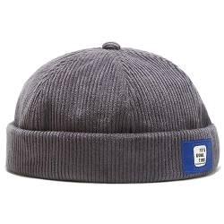 Corduroy Dockercap Cap Ohne Schirm Casual Herren Docker Cap Seemannsmütze Docker Mütze Hafenmütze Seemannskappe Brimless Cap Herrenmütze Verstellbar (Grau -1) von DURINM