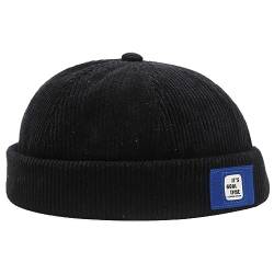 Corduroy Dockercap Cap Ohne Schirm Casual Herren Docker Cap Seemannsmütze Docker Mütze Hafenmütze Seemannskappe Brimless Cap Herrenmütze Verstellbar (Schwarz -1) von DURINM