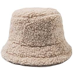 DURINM Appa Hat Damen Fischerhut Winter Appa Bucket Hat Outdoor Wintermütze Lämmer Freizeithut Fluffy Eimer Hut Kunstpelz Flauschige Fischerhüte Faltbar Verdickt Warm Mütze (Beige) von DURINM